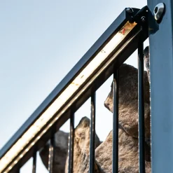 Set d'éclairage pour clôture en métal/gabion: 1x Barette LED de Lg. 1960 m/m, Anodisée argent, 1 tranformateur EU, 1 prolongateur