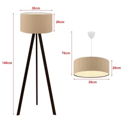 Set de 2 luminaires Scunthorpe suspension et lampadaire E27 beige lux.pro