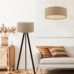 Set de 2 luminaires Scunthorpe suspension et lampadaire E27 beige lux.pro
