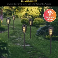 Set de 3 piquets LED 'Torche' 58 cm en plastique gris, avec LED intégrée, lampe solaire pour l'extérieur