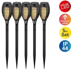 Set de 3 piquets LED 'Torche' 58 cm en plastique gris, avec LED intégrée, lampe solaire pour l'extérieur