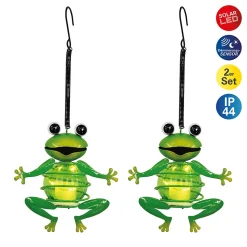 Set de 2 suspensions décoratives solaires 'Grenouille' d'environ 20 cm de haut, en fer peint, avec capteur crépusculaire