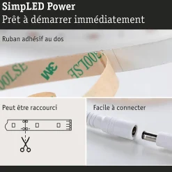 SimpLED Power Strip LED Blanc chaud avec Dimm/Switch Kit complet 1,5m revêtue 17W 1100lm/m 72 LEDs/m 3000K 24VA