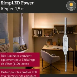 SimpLED Power Strip LED Blanc chaud avec Dimm/Switch Kit complet 1,5m revêtue 17W 1100lm/m 72 LEDs/m 3000K 24VA