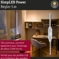 SimpLED Power Strip LED Blanc chaud avec Dimm/Switch Kit complet 5m revêtue 50W 1100lm/m 72 LEDs/m 3000K 60VA