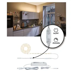 SimpLED Power Strip LED Blanc chaud avec Dimm/Switch Kit complet 3m revêtue 33W 1100lm/m 72 LEDs/m 3000K 48VA