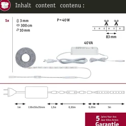 SimpLED Power Strip LED Blanc chaud avec Dimm/Switch Kit complet 3m revêtue 33W 1100lm/m 72 LEDs/m 3000K 48VA