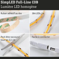 SimpLED Strip LED Full-Line COB Kit complet 3m 11W 500lm/m 384 LEDs/m 3000K 12VA