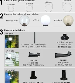 Sphère d'extérieur en PMMA, 200mm, E27, fumée