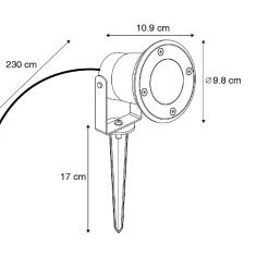 Spot de jardin noir avec cordon et prise 230 cm IP65 - Basic