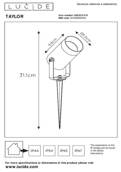 Spot de jardin TAYLOR en aluminium avec 1xGU10 - Blanc - Lucide