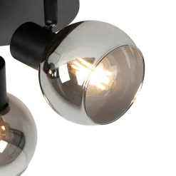 Spot de plafond intelligent noir avec verre fumé, incl. 3 Wifi P45 - Vidro