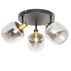 Spot de plafond intelligent noir avec or et verre fumé, incl. 3 Wifi P45 - Zuzanna