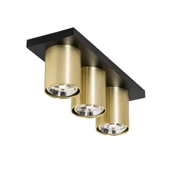 Spot de plafond moderne noir avec or 3 lumières - Tubo