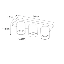 Spot de plafond moderne noir avec or 3 lumières - Tubo