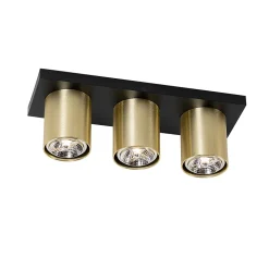 Spot de plafond moderne noir avec or 3 lumières - Tubo