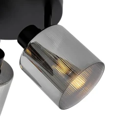 Spot de plafond noir avec verre fumé rond 3 lumières orientables - Laura