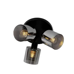 Spot de plafond noir avec verre fumé rond 3 lumières orientables - Laura