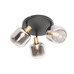 Spot de plafond noir avec or et verre fumé 3 lumières - Zuzanna