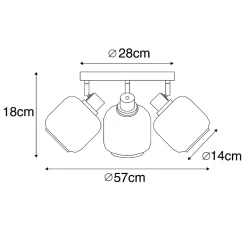 Spot de plafond noir avec or et verre fumé 3 lumières - Zuzanna
