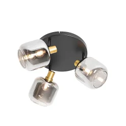 Spot de plafond noir avec or et verre fumé 3 lumières - Zuzanna