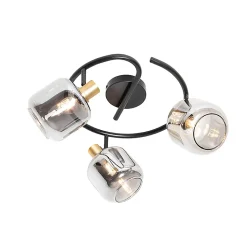 Spot de plafond noir avec verre fumé rond 3 lumières - Zuzanna