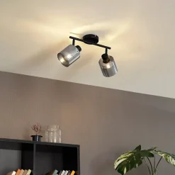 Spot de plafond noir avec verre fumé 2 lumières orientables - Laura