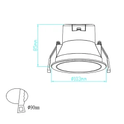 Spot downlight led encastrable 8W rond 90mm Blanc, Anti-éblouissant CCT4 étanche IP44