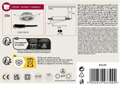 Spot encastré Base Kit de base orientable rond 90mm 20 GU10 max. 10W 230V gradable Acier brossé