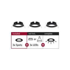 Spot encastré Choose Kit de base fixe IP44 rond 78mm max. 3x10W 230V gradable Noir mat