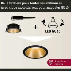Spot encastré Cole rond 88mm GU10 max. 10W 230V gradable Noir Doré mat
