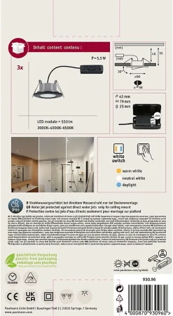 Spot encastré LED Calla Kit de 3 orientable IP65 rond 90mm 30 3x5W 3x400lm 230V White Switch Noir mat