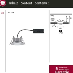 Spot encastré LED Calla Kit de 3 orientable IP65 rond 90mm 30 3x5W 3x400lm 230V White Switch Chrome mat