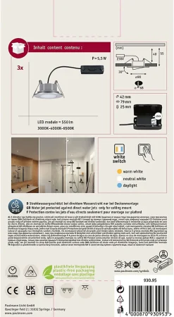 Spot encastré LED Calla Kit de 3 orientable IP65 rond 90mm 30 3x5W 3x400lm 230V White Switch Chrome mat