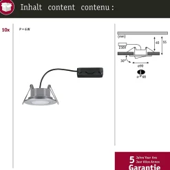 Spot encastré LED Calla Kit de base orientable IP65 rond 90mm 30 10x6W 10x530lm 230V 4000K Chrome mat