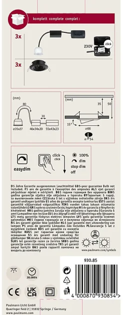 Spot encastré LED Easy Dim Nova Mini Plus Coin Kit de base orientable rond 66mm 15 Coin 3x4W 3x310lm 230V 2700K Noir mat