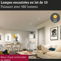 Spot encastré LED Kit de 10 orientable rond 82mm 70 10x4,8W 10x450lm 230V 3000K Blanc