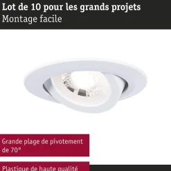 Spot encastré LED Kit de 10 orientable rond 82mm 70 10x4,8W 10x450lm 230V 3000K Blanc
