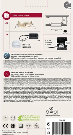 Spot encastré LED Nova Coin Kit de base fixe IP44 rond 78mm Coin 3x6W 3x470lm 230V 2700K Doré mat