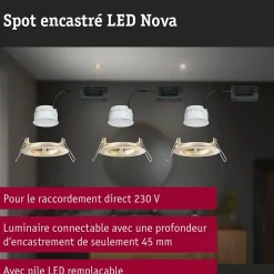 Spot encastré LED Nova Coin Kit de base fixe IP44 rond 78mm Coin 3x6W 3x470lm 230V 2700K Doré mat