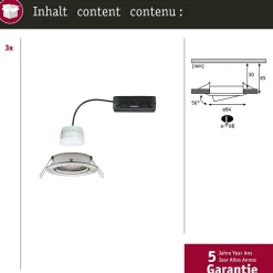 Spot encastré LED Nova Coin rond 84mm 50 Tunable White 3x6W 3x530lm 230V Acier brossé Aluminium