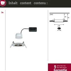 Spot encastré LED Nova Coin Kit de base fixe IP44 rond 78mm Coin 3x6W 3x470lm 230V 2700K Acier brossé