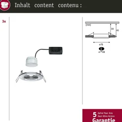 Spot encastré LED Nova Coin Kit de base fixe IP44 rond 78mm Coin 3x6W 3x470lm 230V 2700K Chrome