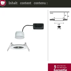 Spot encastré LED Nova Coin Luminaire individuel fixe IP44 rond 78mm Coin 6W 470lm 230V 2700K Blanc dépoli