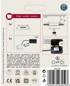 Spot encastré LED Nova Coin Luminaire individuel fixe IP44 rond 78mm Coin 6W 470lm 230V 2700K Blanc dépoli