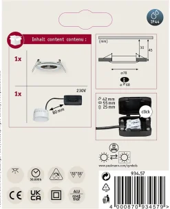 Spot encastré LED Nova Coin Luminaire individuel fixe IP44 rond 78mm Coin 6W 470lm 230V 2700K Acier brossé