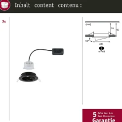 Spot encastré LED Nova Coin orientable rond 84mm 50 Coin 3x6W 3x470lm 230V gradable 2700K Noir mat
