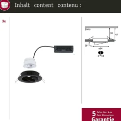 Spot encastré LED Nova Coin Kit de 3 rond 84mm 50 3x2,8W 3x505lm 230V 4000K Noir mat