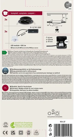 Spot encastré LED Nova Coin Kit de 3 rond 84mm 50 3x2,8W 3x505lm 230V 4000K Noir mat