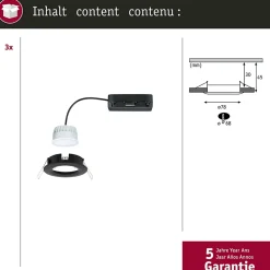 Spot encastré LED Nova Coin IP44 rond 78mm Tunable White 3x6W 3x530lm 230V Noir mat Aluminium